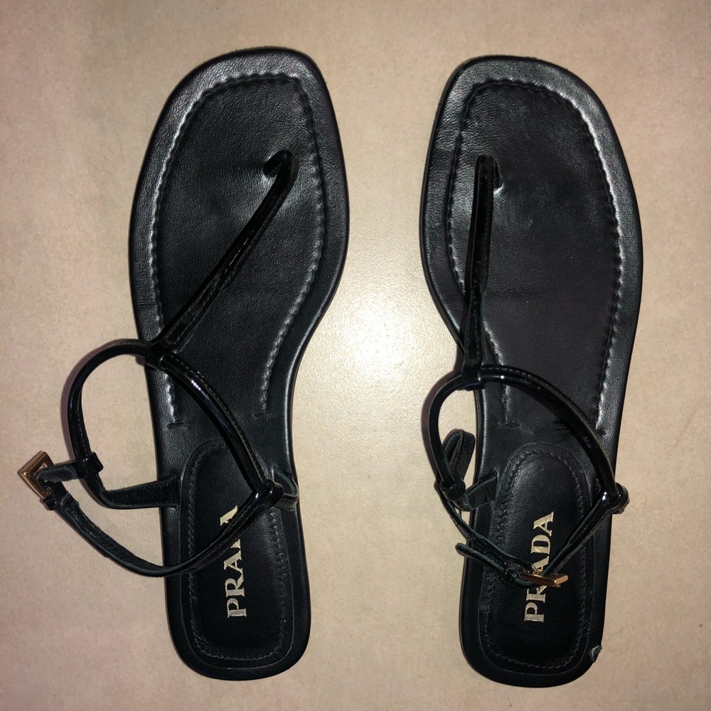 Prada Flat Patent Leather Thong
